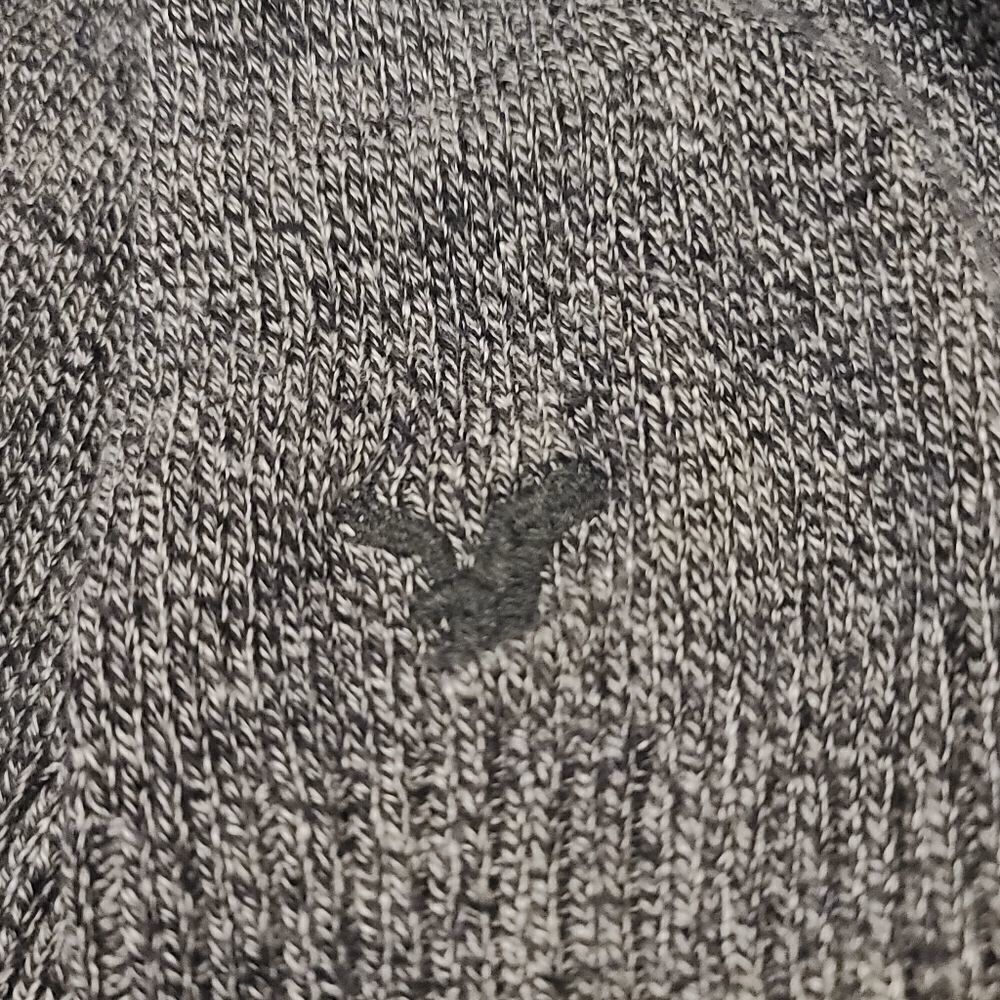 AE Mock Neck Cotton Sweater Navy Grey Large - Picture 5 of 6